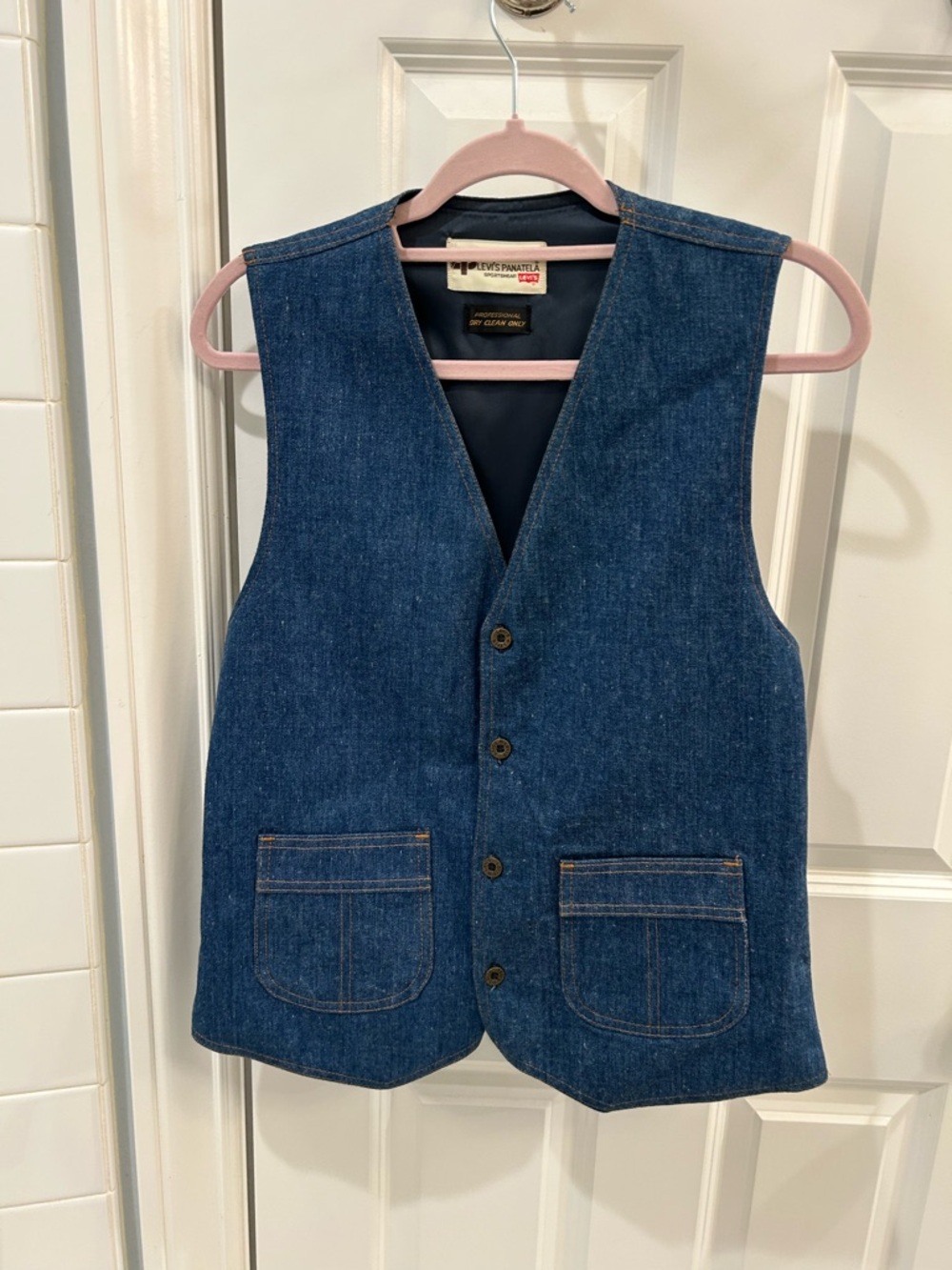 Rare 70s VINTAGE Levi’s Panatela Tailored Leisure Denim Vest Men’s S Women’s M/L - Picture 4 of 13